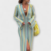 Elina – Maxikleid mit V-Ausschnitt und Urlaubs-Feeling – Gelb