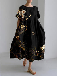 Buntes Blumenkleid – Schwarz-Gold-Blume