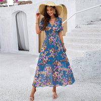 Myla | Florales, Bauchbedeckendes, Figurbetonendes Kleid – Blau