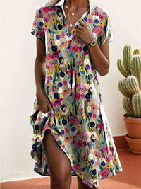 Damen Freizeitkleid mit floralem Design und asymmetrischem Schnitt – Blumenfarbe