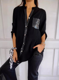 Damen Festliche Button Down Hemd | Langarm – Schwarz