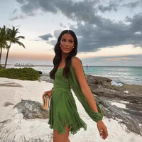 Heidi Mode | Langärmeliges Neckholder-Kleid aus Mesh – Grün