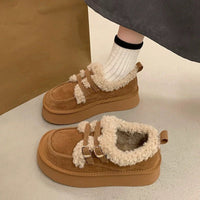 Damen bequeme Platformsneaker mit modischem Flauscheinsatz und elegantem Doppelklettverschluss – Kastanienbraun