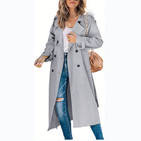 Damen legerer Trenchcoat mit Gürteldesign und stylischen Knöpfen – Hellgrau