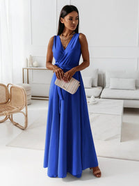 Damen Elegantes Wickel-Minikleid mit tiefem V-Ausschnitt und fließendem Stoff – Blau