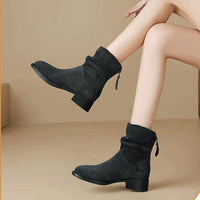 Damen Modische Stiefeletten mit hohem Kragen und seitlichem Reißverschluss – Schwarz