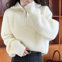 Sofia Soft-Touch Quarter-Zip Sweater – Creme