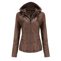 Bikerjacke Damen Mit Kapuze | Langarm und Reißverschluss – Dunkelbraun