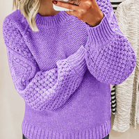Damen Pullover | Klassischer Strick mit weiten Ärmeln – Lila