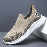 Damen Bequeme Slip-On Sneakers mit atmungsaktivem Strickmaterial und rutschfester Sohle – Beige