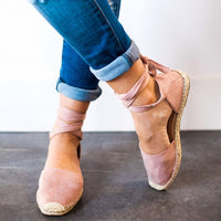 Nadia Espadrilles Plateau | Sommerliche Boho schwarze Espadrilles Sandaletten für Damen mit Riemchen – Rosa