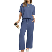 Damen Bequemes Freizeitanzug-Set mit lockerem Schnitt und stilvollen Taschen – Himmelblau