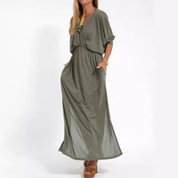 Sommerkleid für Damen - Luftiges Maxikleid mit 3/4 Ärmeln – Grün