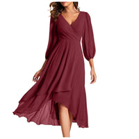 Karin™ | Elegantes Kleid mit V-Ausschnitt – Dunkelrot