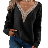DAME V-AUSSCHNITT LANGARM STRICKPULLOVER | ELEGANTER KOMFORT FÜR JEDEN TAG – Schwarz