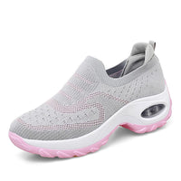 Damen bequeme Slip-On Sneakers mit elastischem Mesh-Obermaterial und luftgepolsterter Sohle – Grau