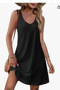 Heidi Mode | V-Ausschnitt ärmelloses Taschenkleid Weste Rock – schwarz
