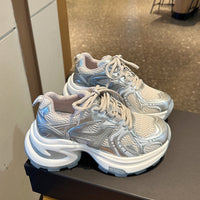Damen Sportliche Chunky Sneakers mit atmungsaktivem Mesh-Obermaterial und innovativer Dämpfung – Silber