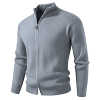 Herren Strickjacke mit hohem Kragen und durchgehender Reißverschluss – Grau