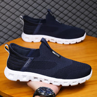 Damen Atmungsaktive Slip-On Sneakers mit elastischem Strickoberteil und rutschfester Sohle – Blau