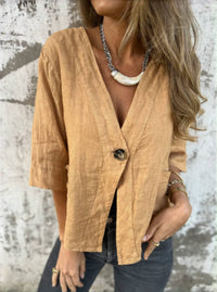 Damen Leichtes Leinenblazer mit kurzer Arm – Orange