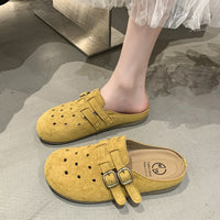 Damen bequeme Clogs mit doppeltem Schnallenverschluss – Gelb