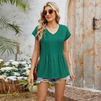 Heidi Mode | Gestreiftes T-Shirt mit V-Ausschnitt – dunkelgrün