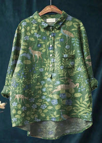 Tunika-Bluse für Damen - Longbluse mit tropischem Blumenmuster für den Sommer – Grünes Design