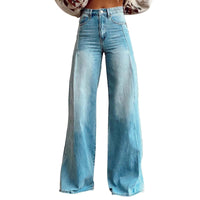 Damen Weite Hochtaillierte Jeans mit markanten Nähten – Hellblau