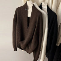 Damen Modischer Strickcardigan mit angesagtem Revers – Braun