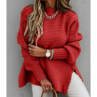 Damen ROLLRKAGEN PULLOVER | ELEGANTER SEITENSCHLITZ – Rot