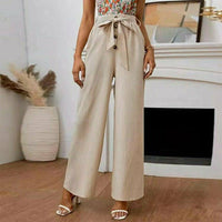 Zaria High-Waist Sommerhose | Luftige sommerhosen damen mit weitem Bein – Aprikose