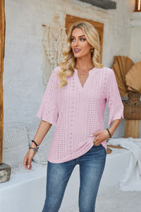 Damen modisches Oberteil mit durchbrochenem Design und Volantärmeln – Rosa