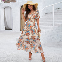 Myla | Florales, Bauchbedeckendes, Figurbetonendes Kleid – Aprikose