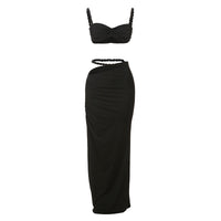 Heidi Mode | Rückenfreies kleines Hosenträgerweste Hüftrock-Set – schwarz