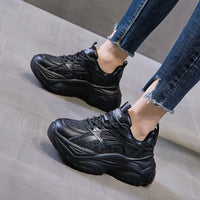 Damen Chunky Sneakers mit atmungsaktiver Mesh-Konstruktion und robustem Sohlenprofil – Schwarz