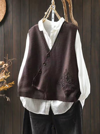 Elaine | Elegante Strickweste – Kaffeefarbe