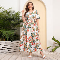 Mia | Bauchfreundliches Blumen-Maxikleid – Beige