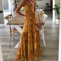 Damen Sphagetti Ärmel Ausgestelltes Ibiza Kleid | Maxi – Gelb