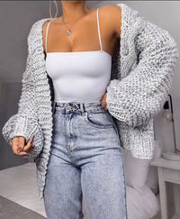 DICKES MOHAIR CARDIGAN | WEICH, WARM, STILVOLL – Grau
