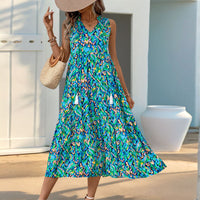Zuri | Figurbetontes, ärmelloses Blumenkleid – Blau