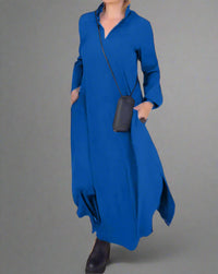 Sabine | Lockeres Langes Kleid mit Schlitz – Blau