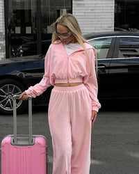 Heidi-Mode | Bequeme Kapuzenjacke Elastische Taille Hose Set – Rosa