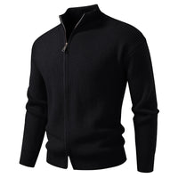 Herren Strickjacke mit hohem Kragen und durchgehender Reißverschluss – Schwarz
