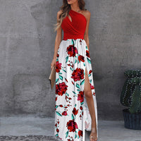 Heidi Mode | Ärmelloses Kleid mit hoher Taille und Öffnung – Rote Blume
