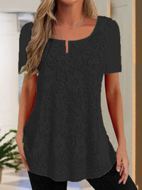 Damen Spitzenbluse mit floralem Design und Kurzarm – Schwarz