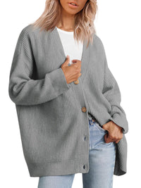 Damen-Strickjacke in Übergrößer | Gestreift – Hellgrau