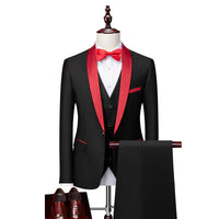 Herren Klassisch Hochzeitsgast Anzug | Slim Fit – Schwarz Rot / 3 Pcs Satz