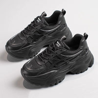 Damen Sportliche Chunky Sneakers mit dämpfender Sohle und atmungsaktiver Obermaterialstruktur – Schwarz