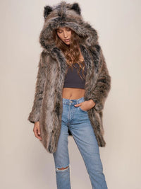 Damen Hooded Faux-Fur-Mantel mit Ohrenschützer – Grau